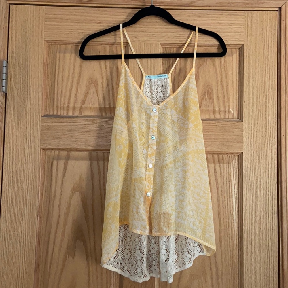 Sheer Yellow Tank with Lace Back